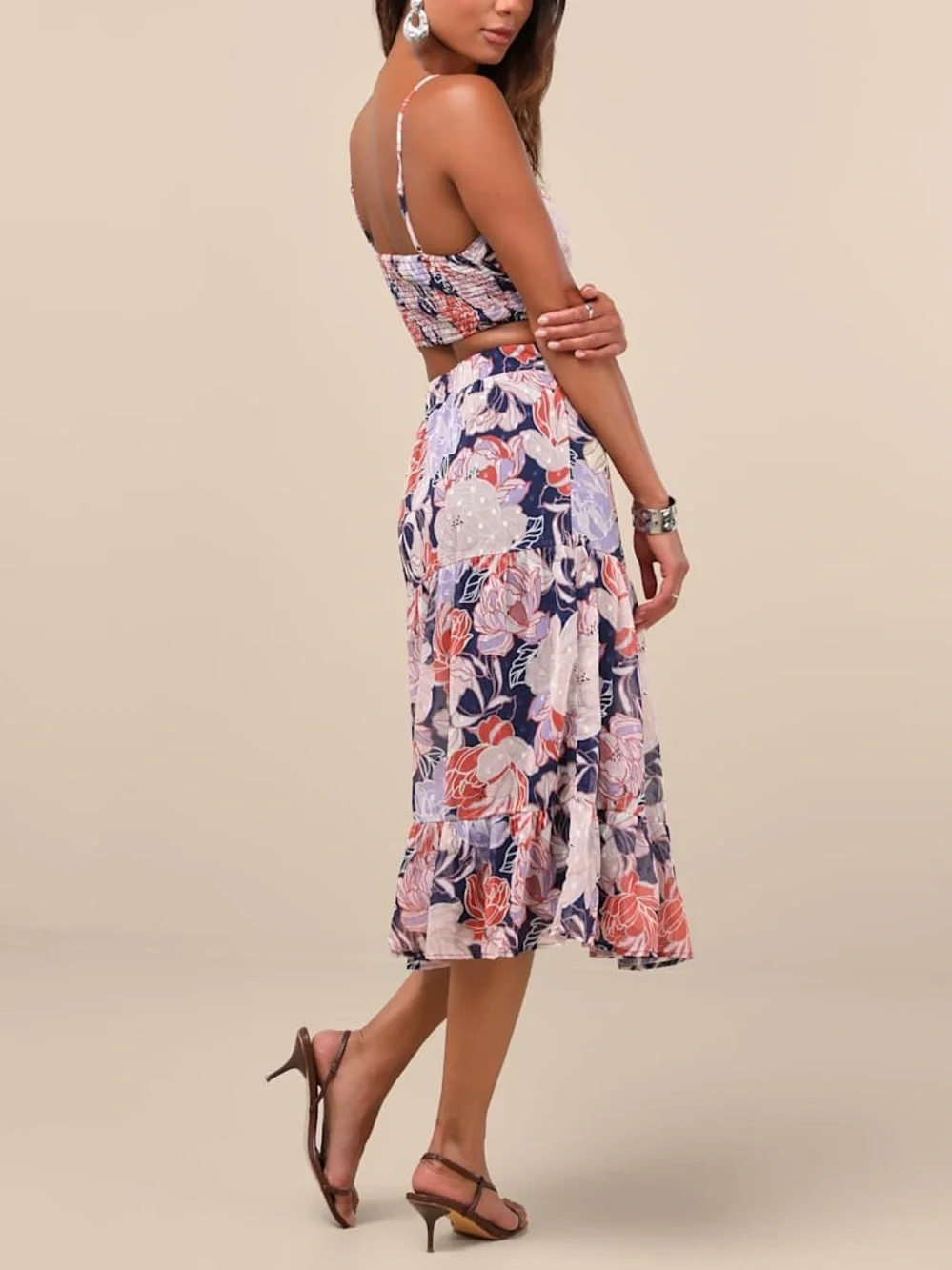 NWT Lulus Floating Through Flowers Multi Floral Two-Piece Midi Dress - Picture 2 of 4
